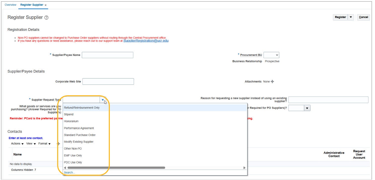 Supplier Request Type