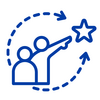 Mentorship icon showing a mentor guiding another person toward a goal or star.