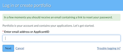 Message informing user they will receive password reset email soon