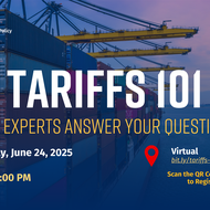 Graphic for tariffs webinar event