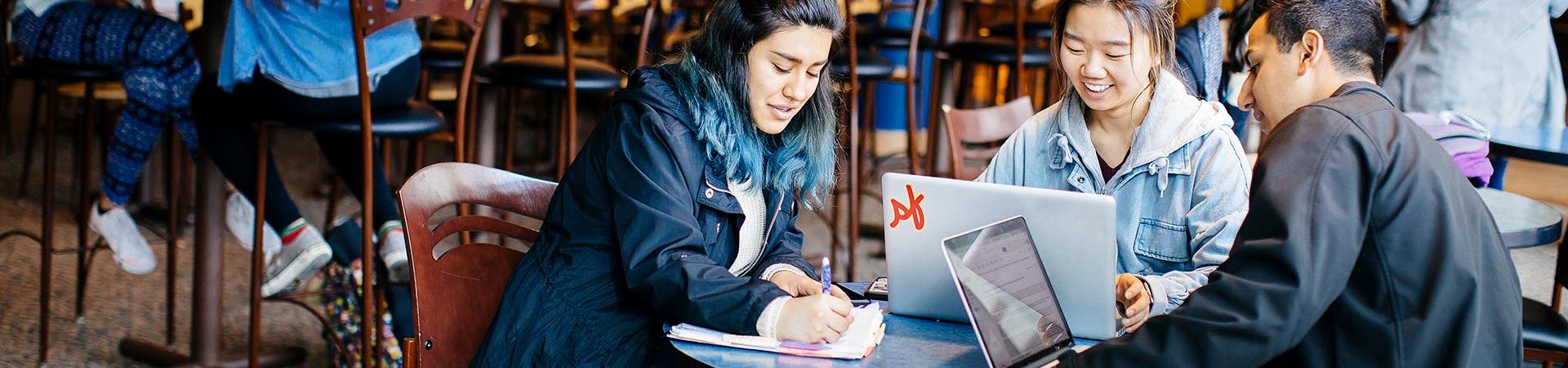 UCR Students study together in the HUB food court.