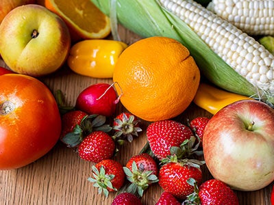 Fresh produce is arranged on a table.