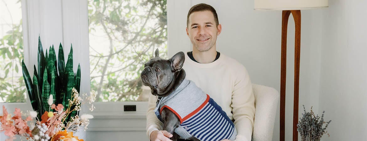 Alumnus Matt Gerlach ’05 with dog Bruno
