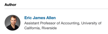 Eric Allen, author, Assistant Professor of Accounting at University of California, Riverside