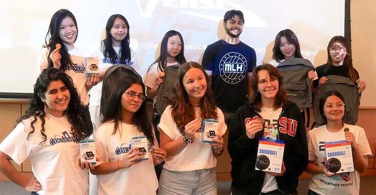 Recipients of the Major League Hacking (MLH) awards with Abdullah Hasani from MLH