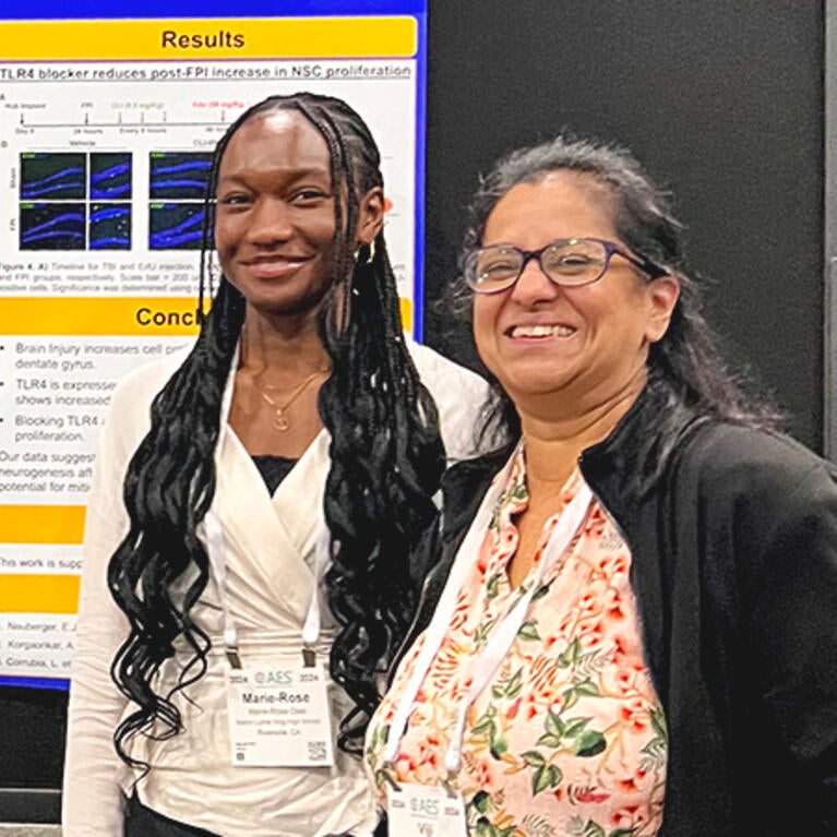Marie-Rose Osei and Claire Van Der Linden with UCR Professor Viji Santhakumar - UCR Department of Molecular Cell and Systems Biology