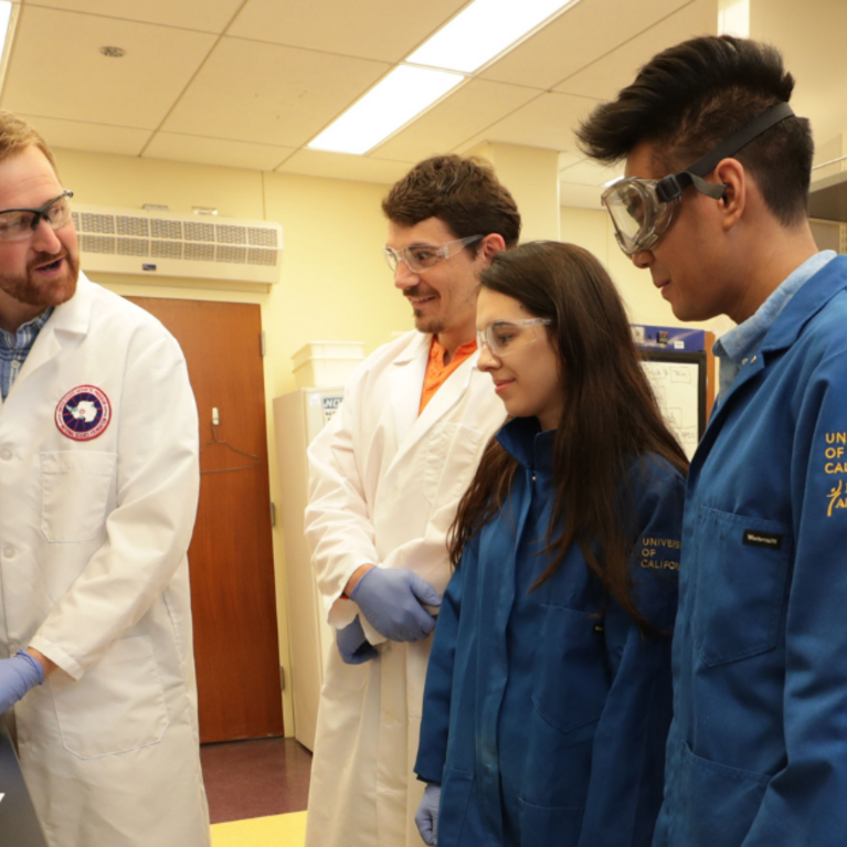 UCR professor Adler Dillman in nematology lab with UCR students