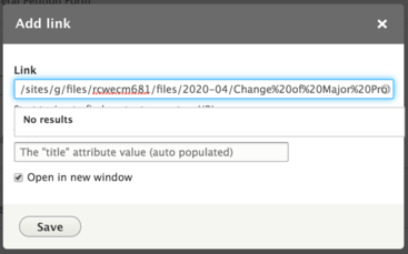 DO include everything after the root including forward slash.  Check box to open in new window.