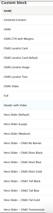 Custom Block view modes list as of February 2022