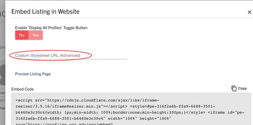 profile-embed dialog box