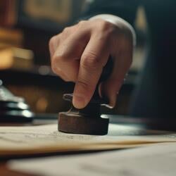 A hand stamping a document