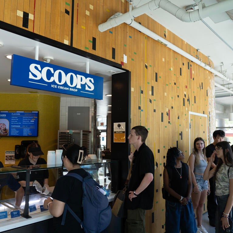 students ordering at Scoops Ice Cream
