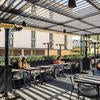 Students eating on the outdoor patio at Glasgow