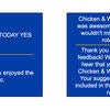 Four examples of Text N Tell feedback, including asking for a soup rotation and complimenting the music.