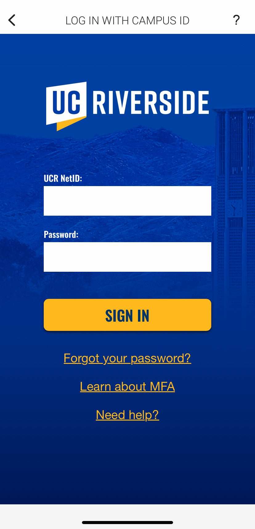 UCR Net ID Login screen