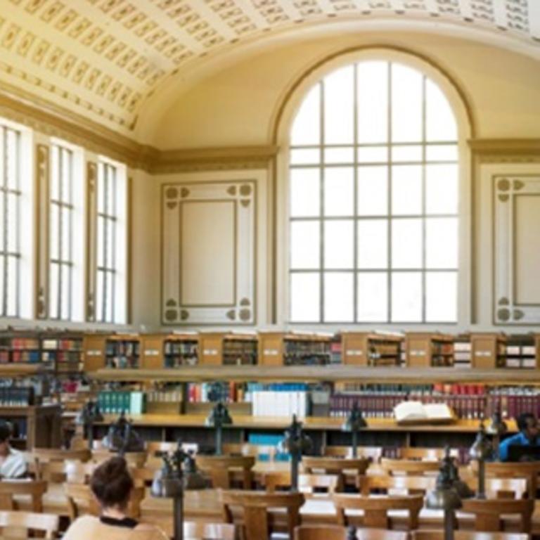 Library with big, arched window (UCOP)
