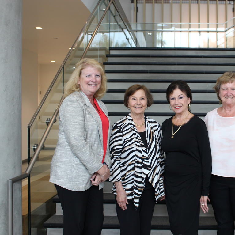 (From left to right) Distinguished Alumni Honoree Dr. Beverly Young, Distinguished Alumni Honoree Athena Waite, presenter and alumna Linda Scott Hendrick, presenter and GSOE alumna Sharon Duffy, and interim dean Louie Rodriguez.