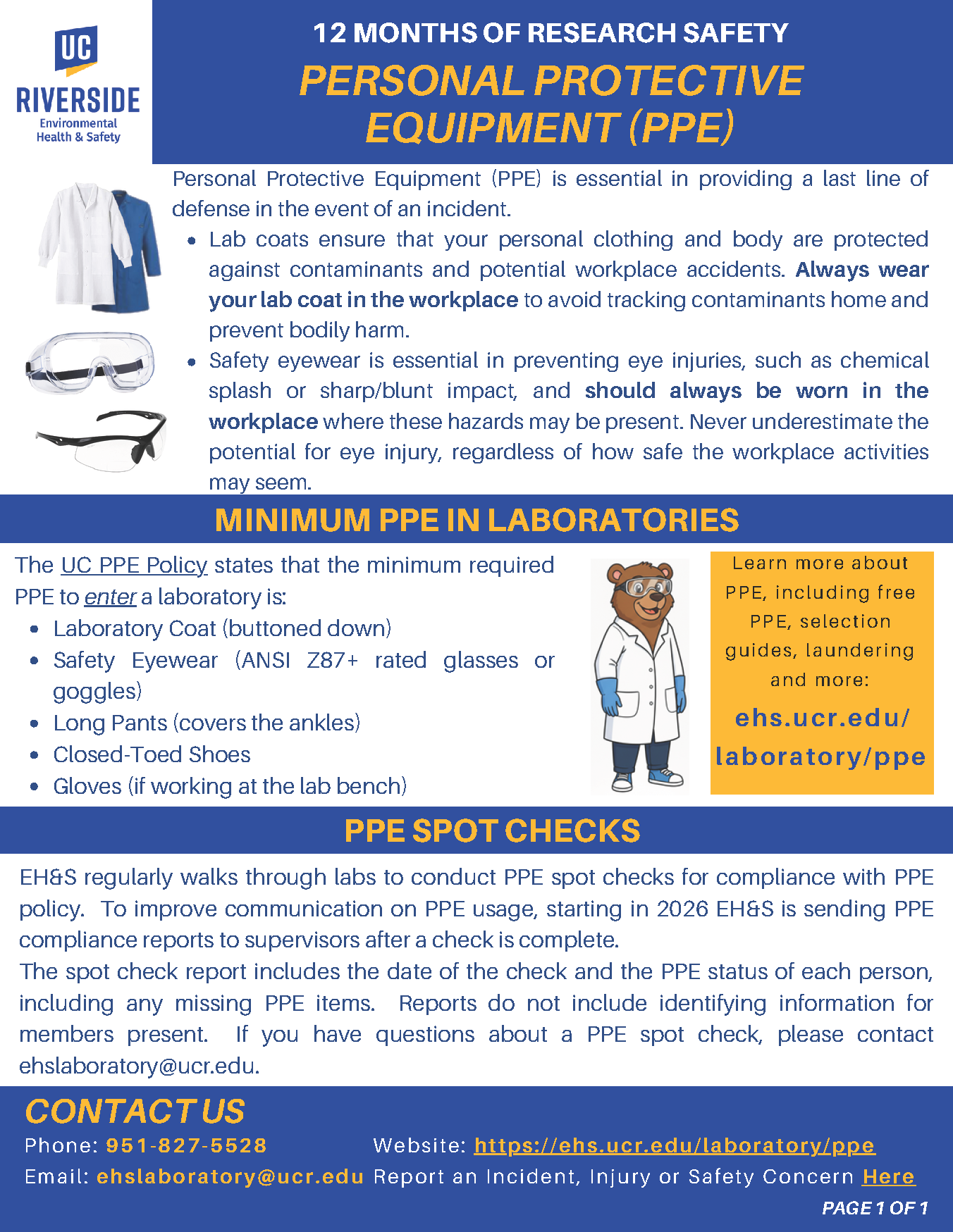 Image of the January 2026 12 months of research safety topic on PPE Spot Checks