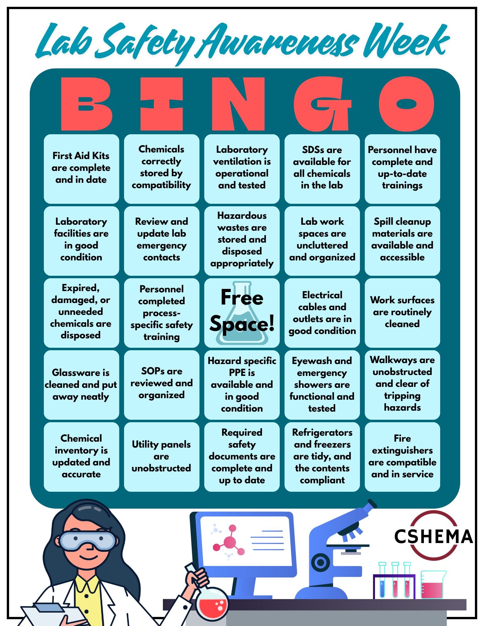 Lab Safety Awareness Week Bingo card