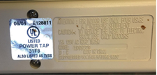 UL approval label on back of plug strip