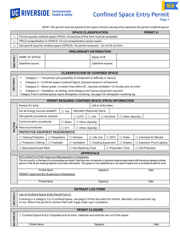 Picture of the new confined space permit front page. 