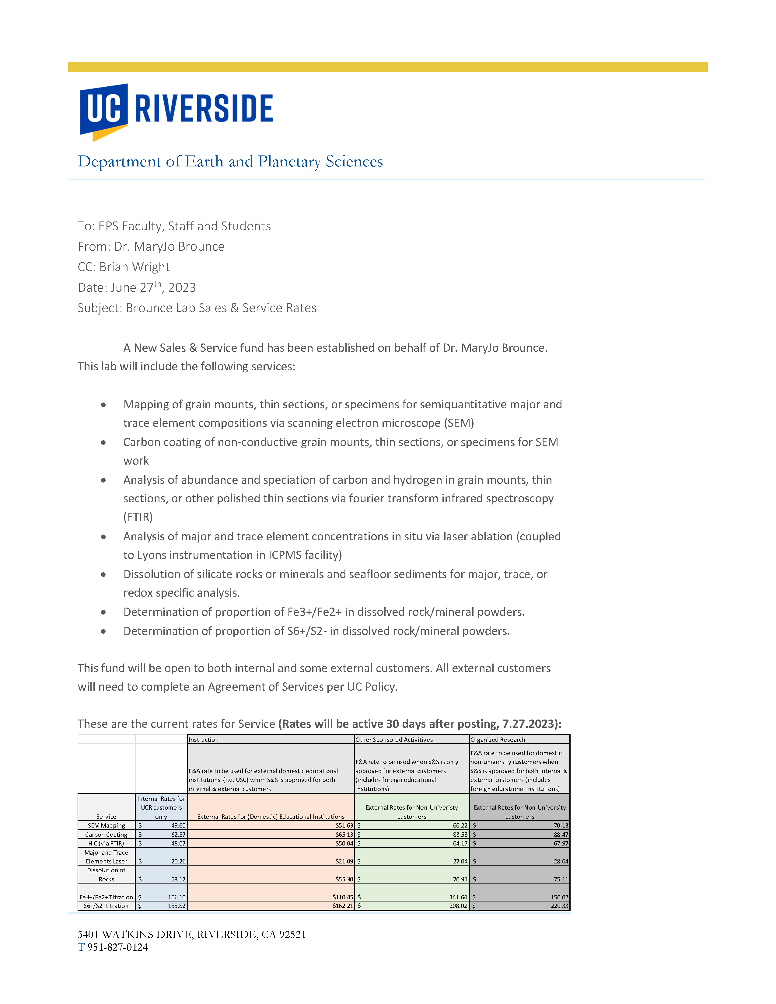 Brounce Lab Rate Memo