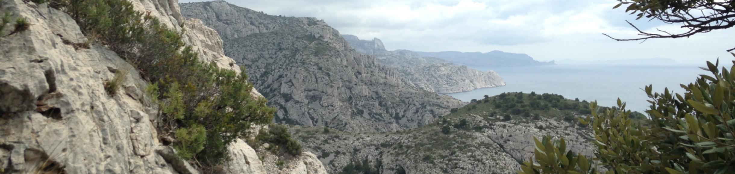 Rocky mountain view of lake.