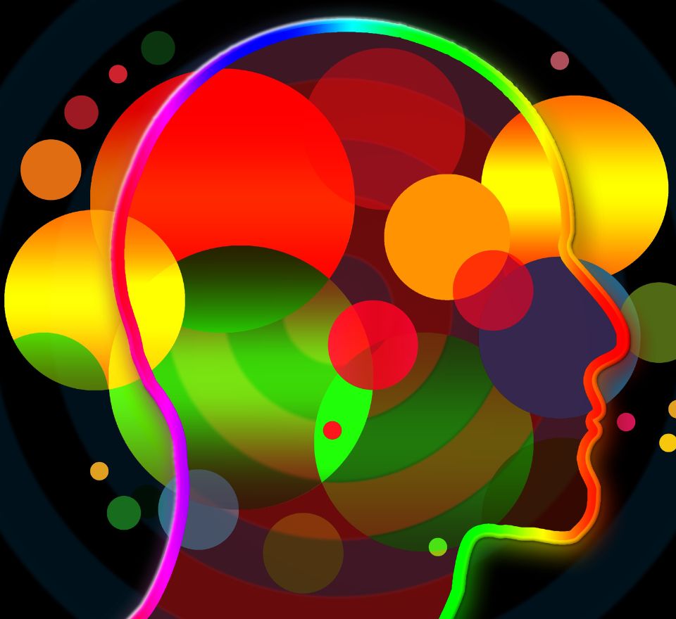 Brain with multicolored bubbles to indicate psychology