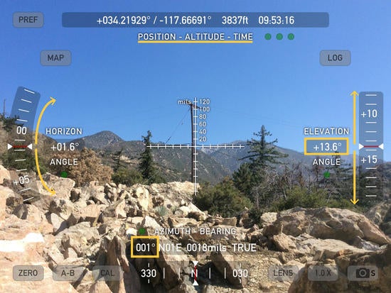 image example from Theodolite of a rocky hill with measurement imposed over
