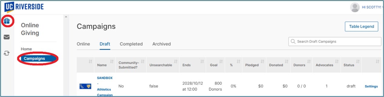 Access your campaign