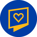 Icon of a heart within a bold hearts frame, inside a blue circle.