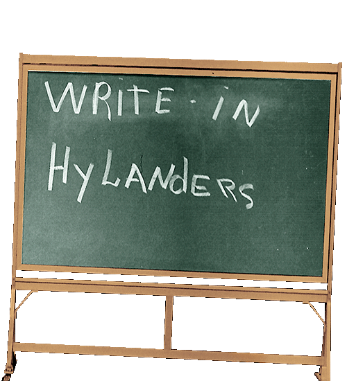 The blackboard used during a naming write-in campaign for UCR Hylanders.