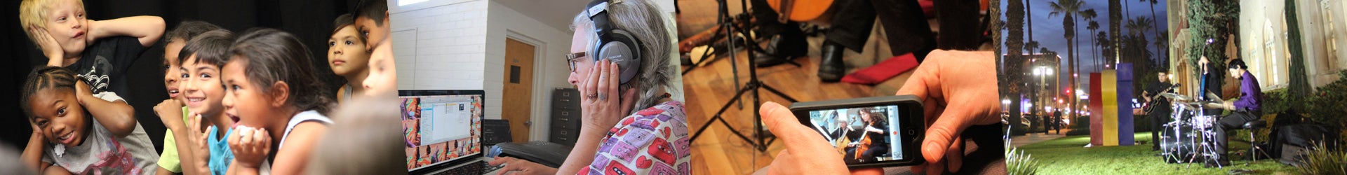 Collage of people listening to and making music