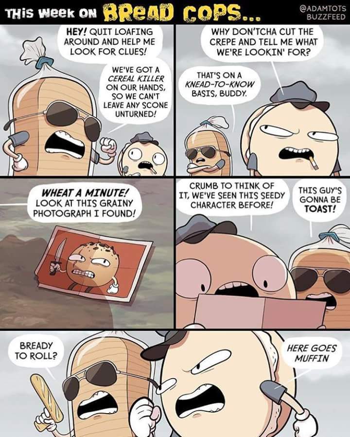 Short funny comic full of bread puns