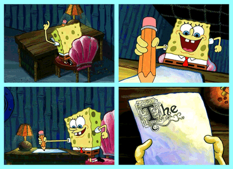 Spongebob writes the word the