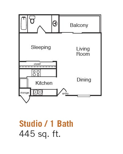 Falkirk Studio/1Bath Floor Plan