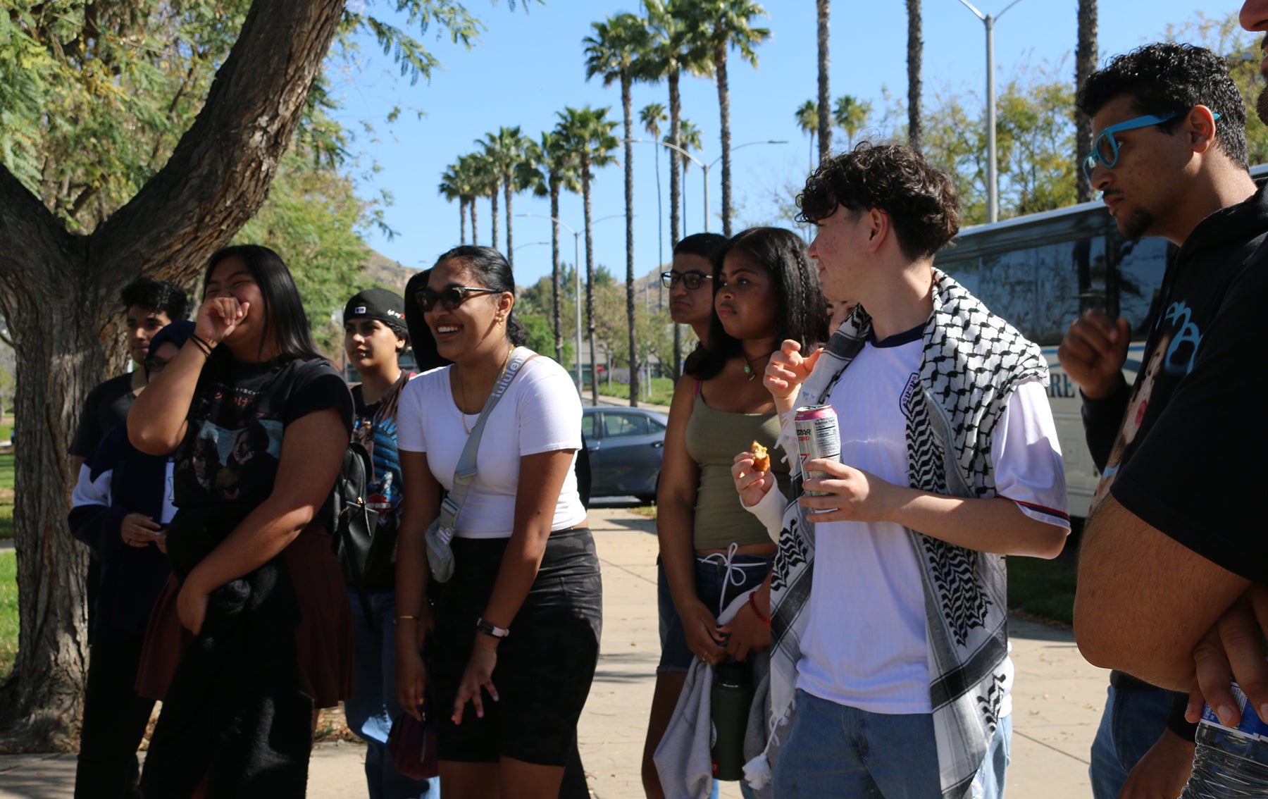 students on the sidewalk