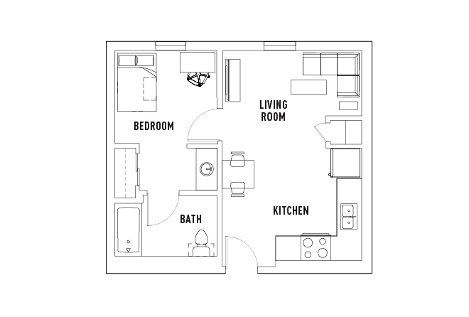 GlenMor 2 Bed/1Bath Floor Plan