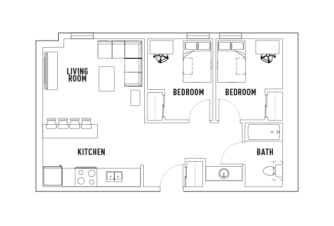 GlenMor 2 Bed/1Bath Floor Plan