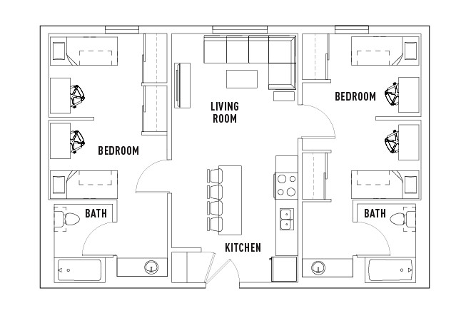 GlenMor 2 Bed/1Bath Floor Plan