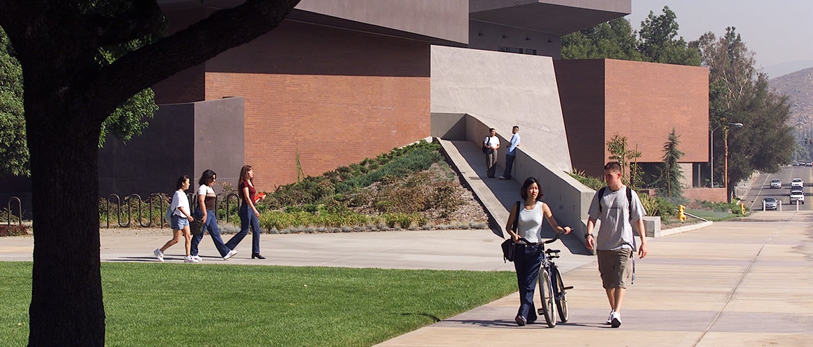 Students walking off campus