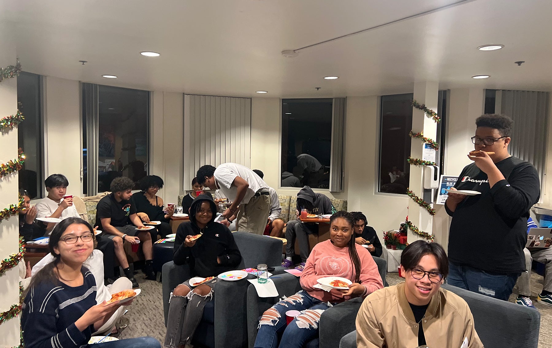 Students at pizza party