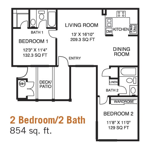 Plaza 2 Bed/2Bath Floor Plan