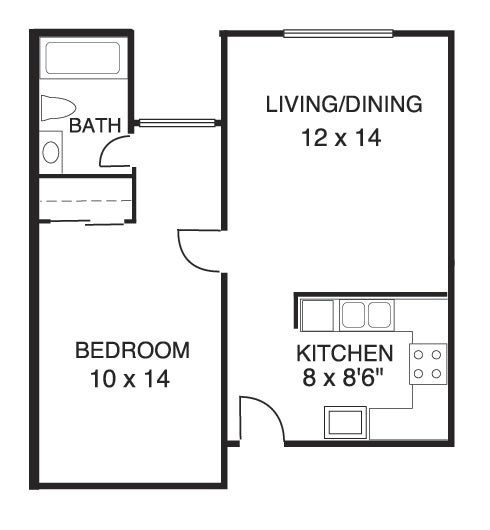 Stonehaven 1 Bed/1Bath Floor Plan