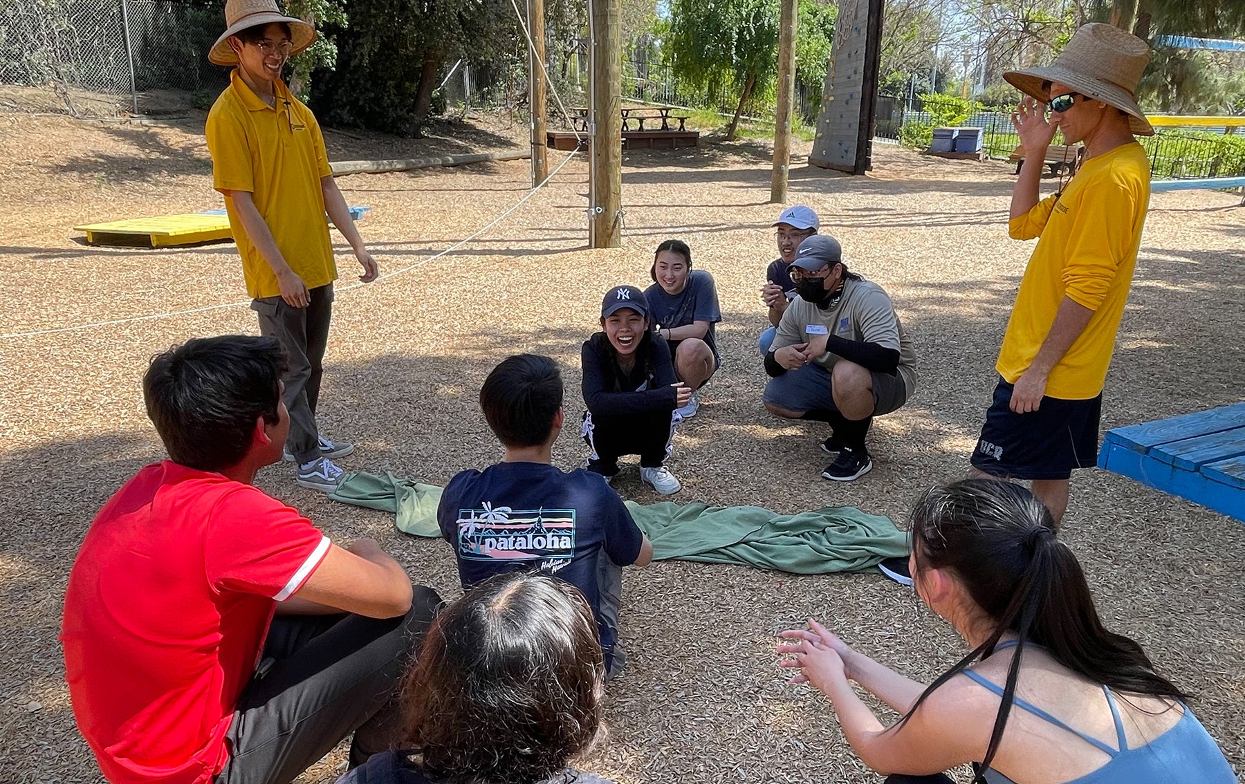 Students setting up tent
