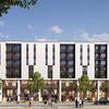Exterior rendering of the North District 2 Campus Apartments during the day.