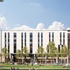 Rendering of the courtyard at the North District 2 Campus Apartments.