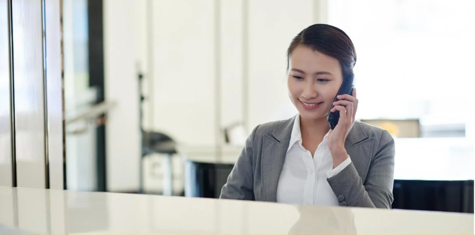 An employee on the phone