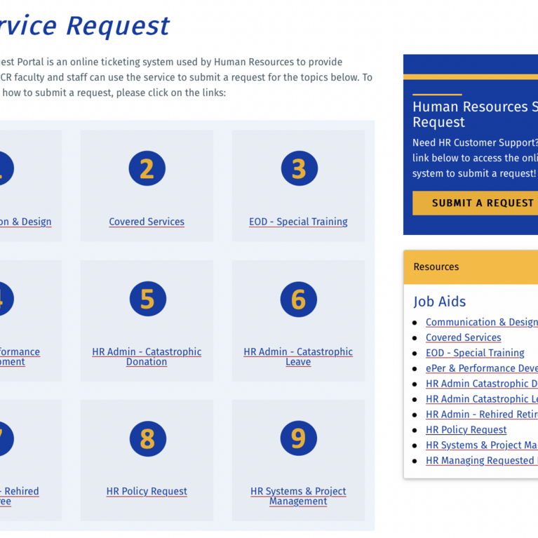 The HR Service Request webpage