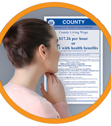 Woman reviewing Mandatory Work Poster